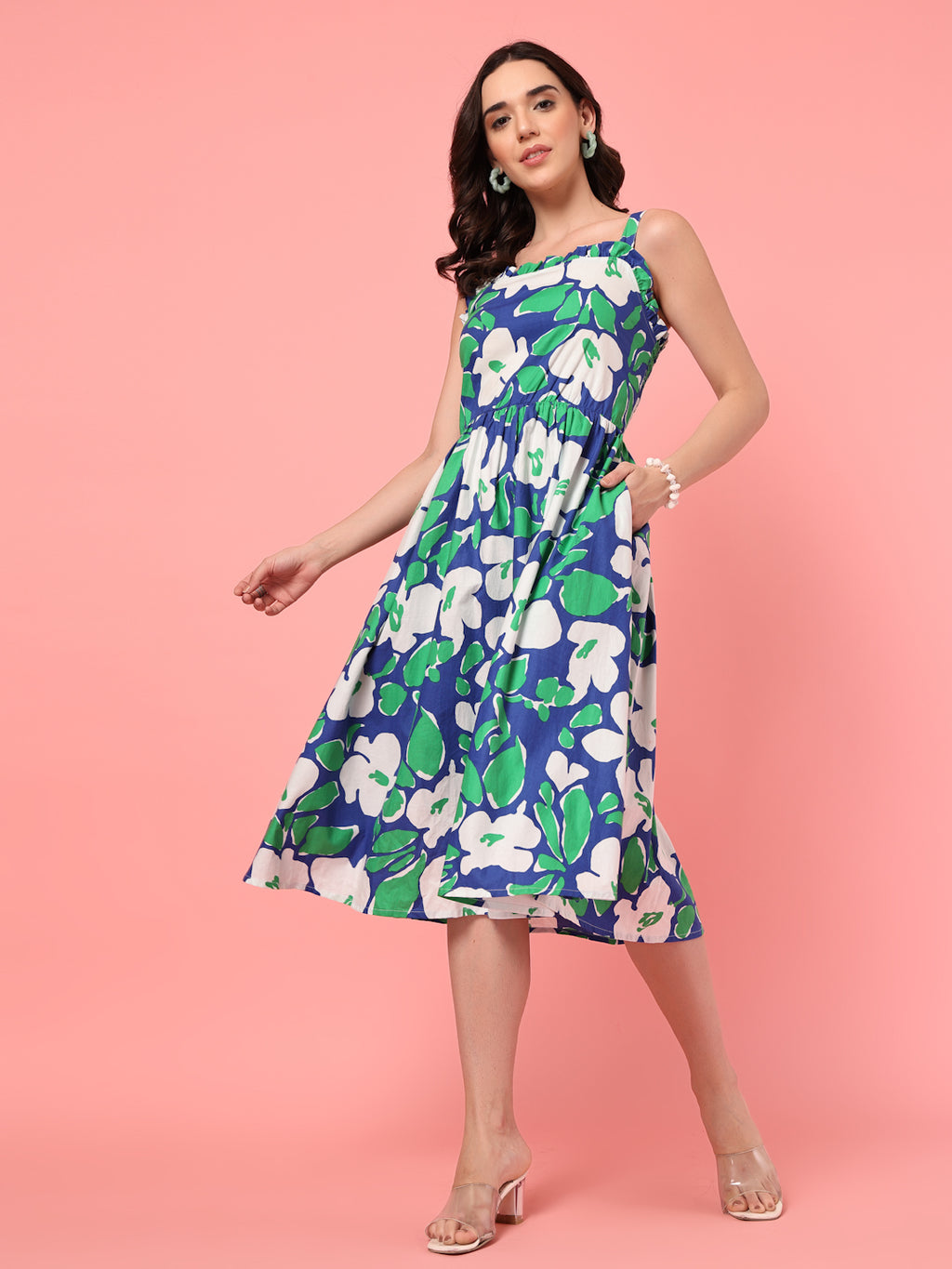 Sleeveless Smocked Casual Midi Dress