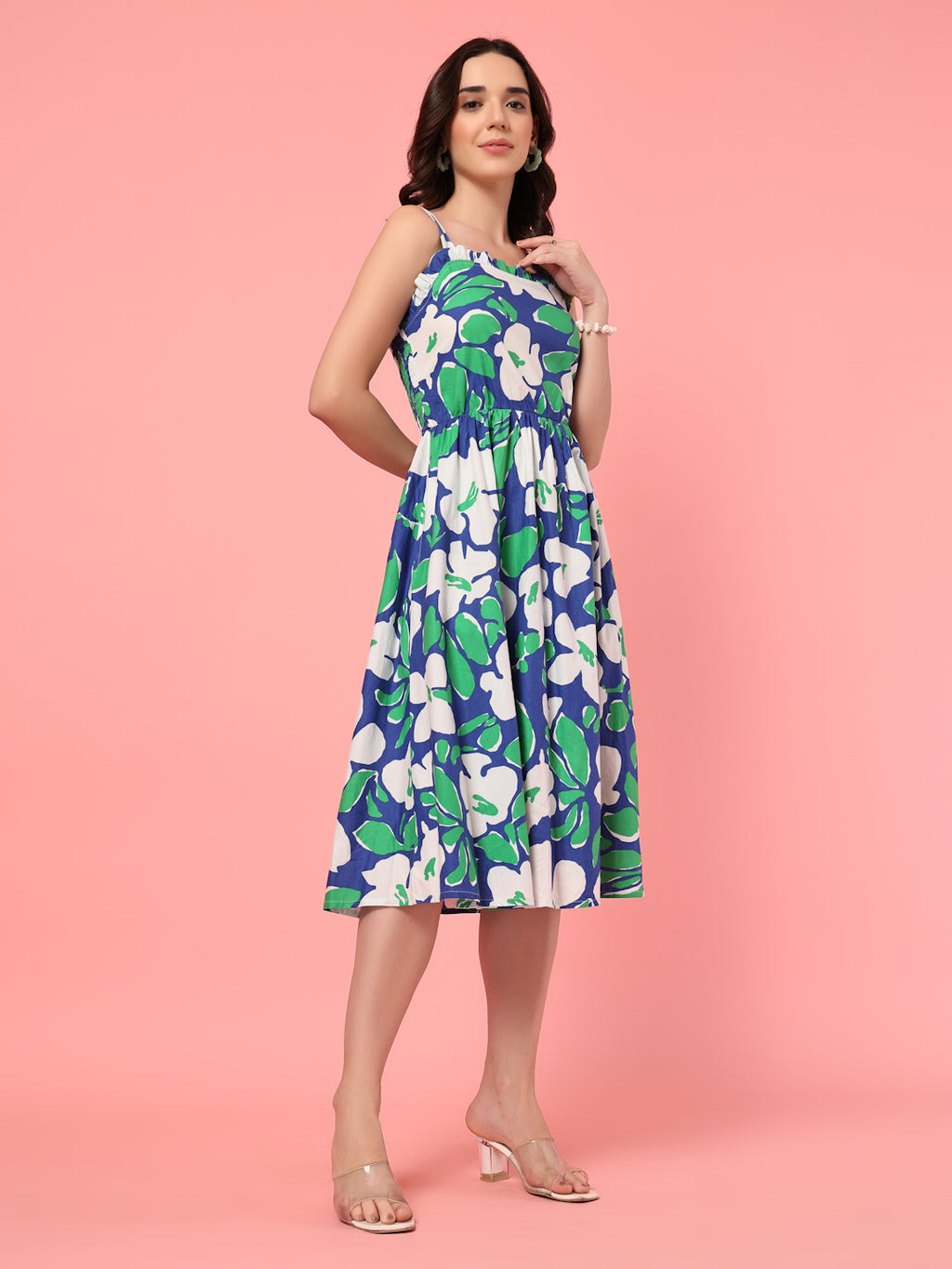 Sleeveless Smocked Casual Midi Dress