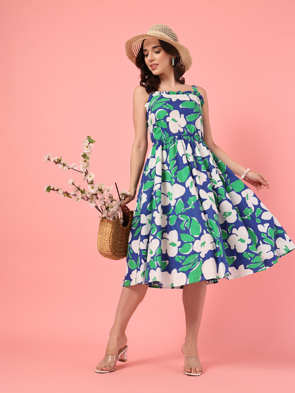 Sleeveless Smocked Casual Midi Dress