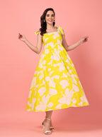 Yellow Smocked Floral Maxi Dress