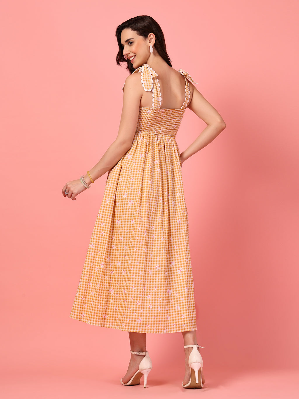 Gingham Print Butterfly Maxi Dress
