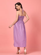 Lilac Halter Neck Cotton Dress