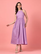 Lilac Halter Neck Cotton Dress