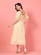 Yellow Schiffli Puff Sleeve Dress