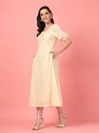 Yellow Schiffli Puff Sleeve Dress