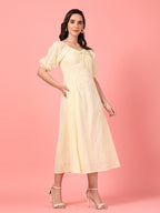 Yellow Schiffli Puff Sleeve Dress