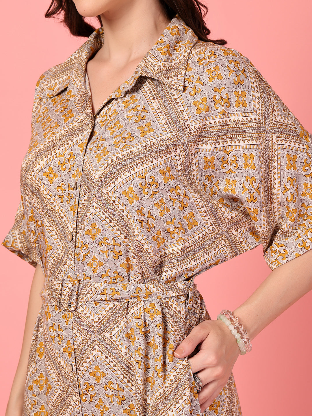 Belted Printed Shirt Dress
