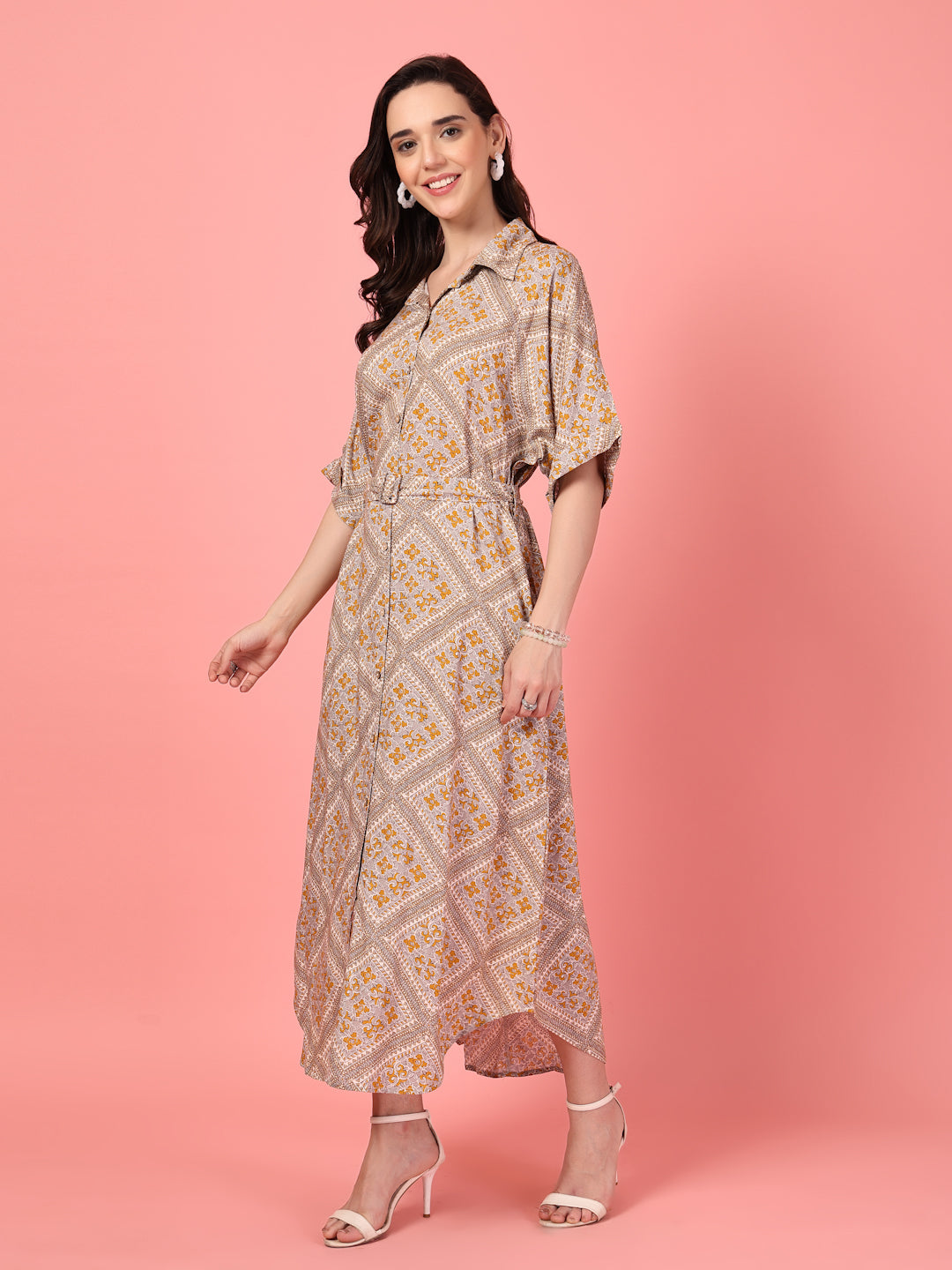 Belted Printed Shirt Dress
