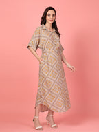 Belted Brown Printed Shirt Dress