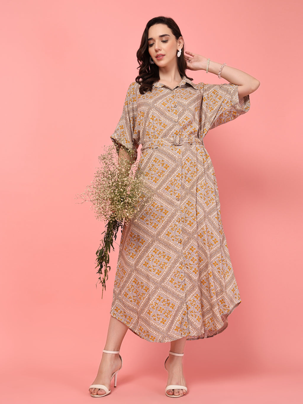 Belted Printed Shirt Dress