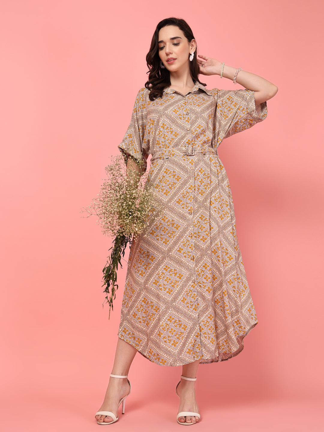 Belted Printed Shirt Dress