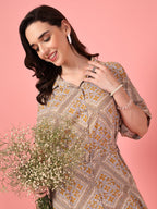 Belted Brown Printed Shirt Dress