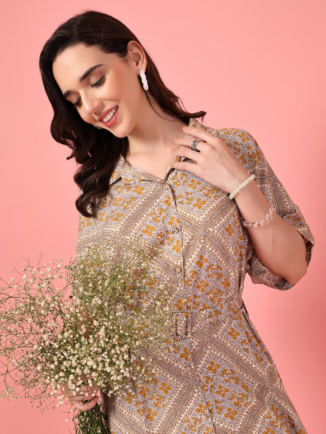 Belted Printed Shirt Dress