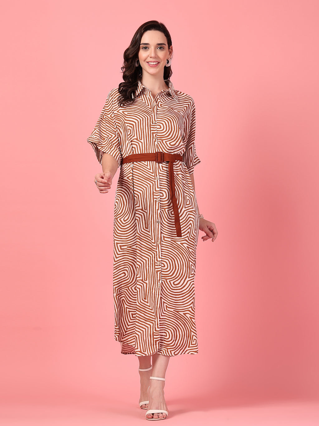 Belted Printed Shirt Dress