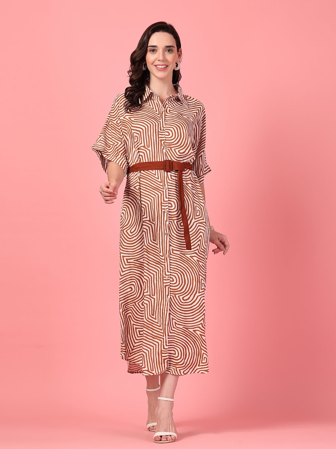 Belted Printed Shirt Dress