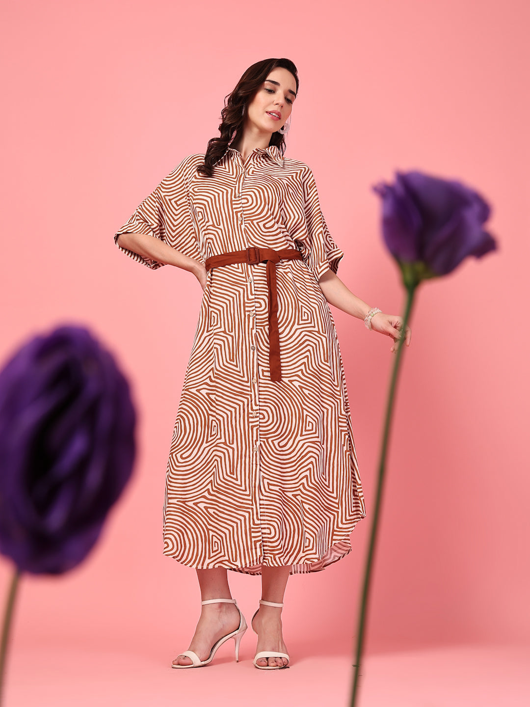 Belted Printed Shirt Dress