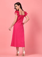 Ruffle Sleeve Hot Pink Dress