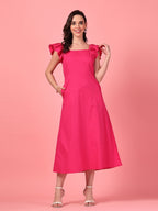 Ruffle Sleeve Hot Pink Dress