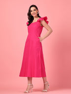 Ruffle Sleeve Hot Pink Dress