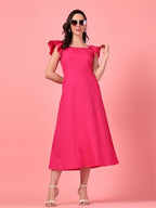 Ruffle Sleeve Hot Pink Dress