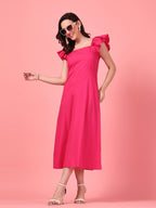 Ruffle Sleeve Hot Pink Dress