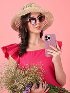 Ruffle Sleeve Hot Pink Dress