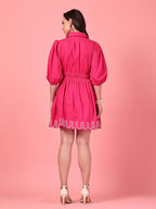 Collared Hot Pink Waist Dress