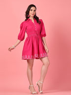 Collared Hot Pink Waist Dress
