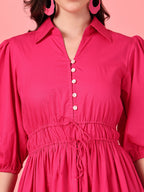 Collared Hot Pink Waist Dress