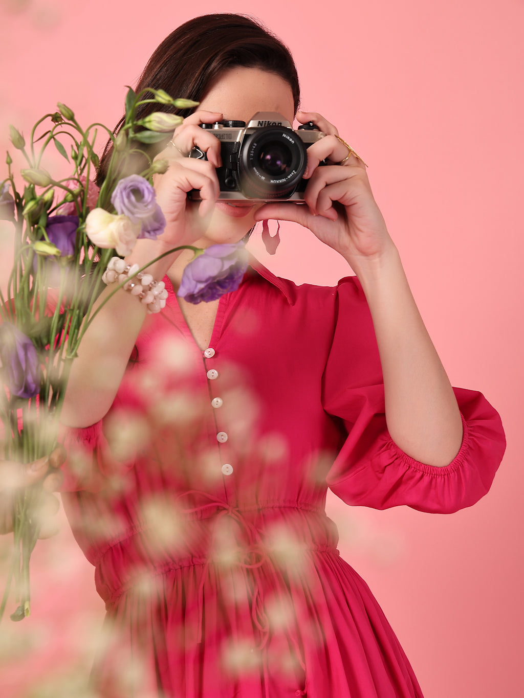 Collared Hot Pink Waist Dress