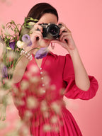 Collared Hot Pink Waist Dress