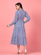 Long Sleeve Geometric Cotton Dress