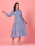 Long Sleeve Geometric Cotton Dress