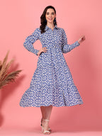 Long Sleeve Geometric Cotton Dress