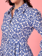 Long Sleeve Geometric Cotton Dress