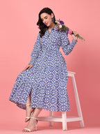 Long Sleeve Geometric Cotton Dress