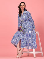 Long Sleeve Geometric Cotton Dress