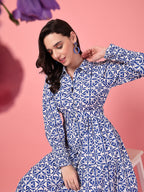 Long Sleeve Geometric Cotton Dress