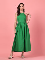 Green Halter Neck Cotton Dress