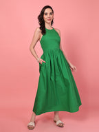 Green Halter Neck Cotton Dress