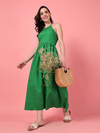 Green Halter Neck Cotton Dress