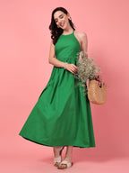 Green Halter Neck Cotton Dress