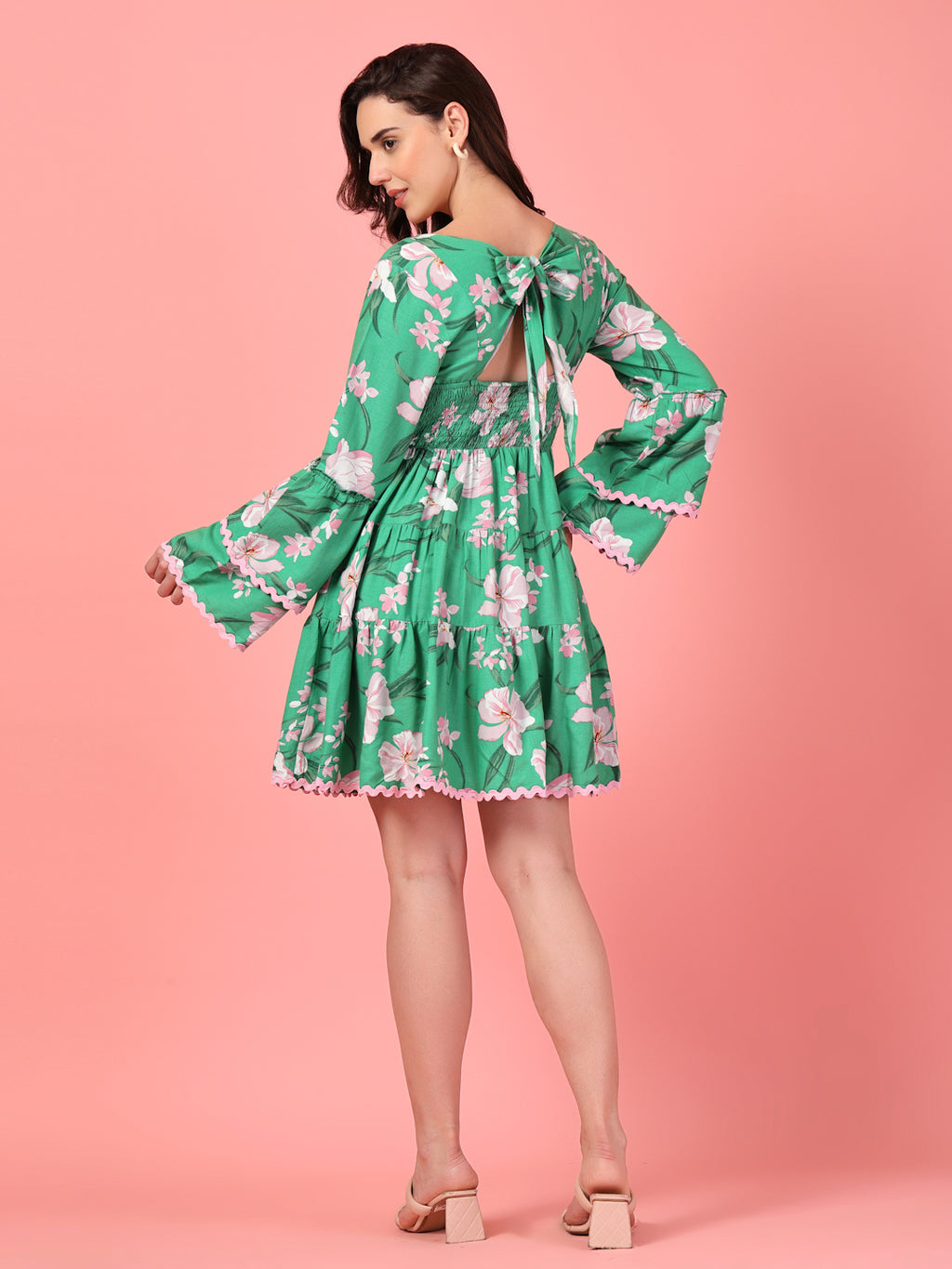 Emerald Green Floral Tier Dress
