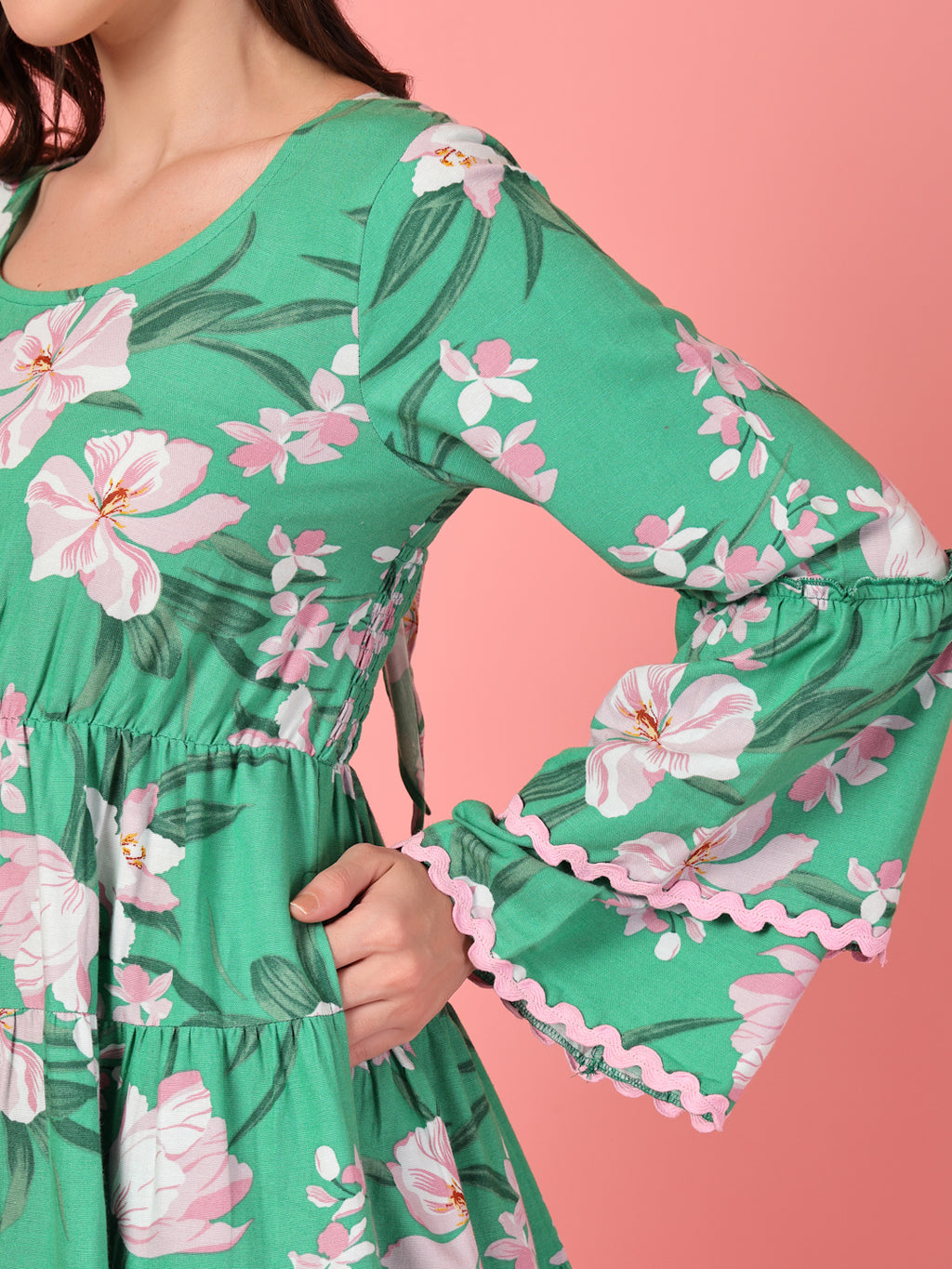 Emerald Green Floral Tier Dress