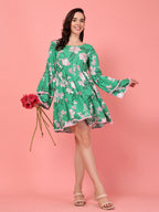 Emerald Green Floral Tier Dress