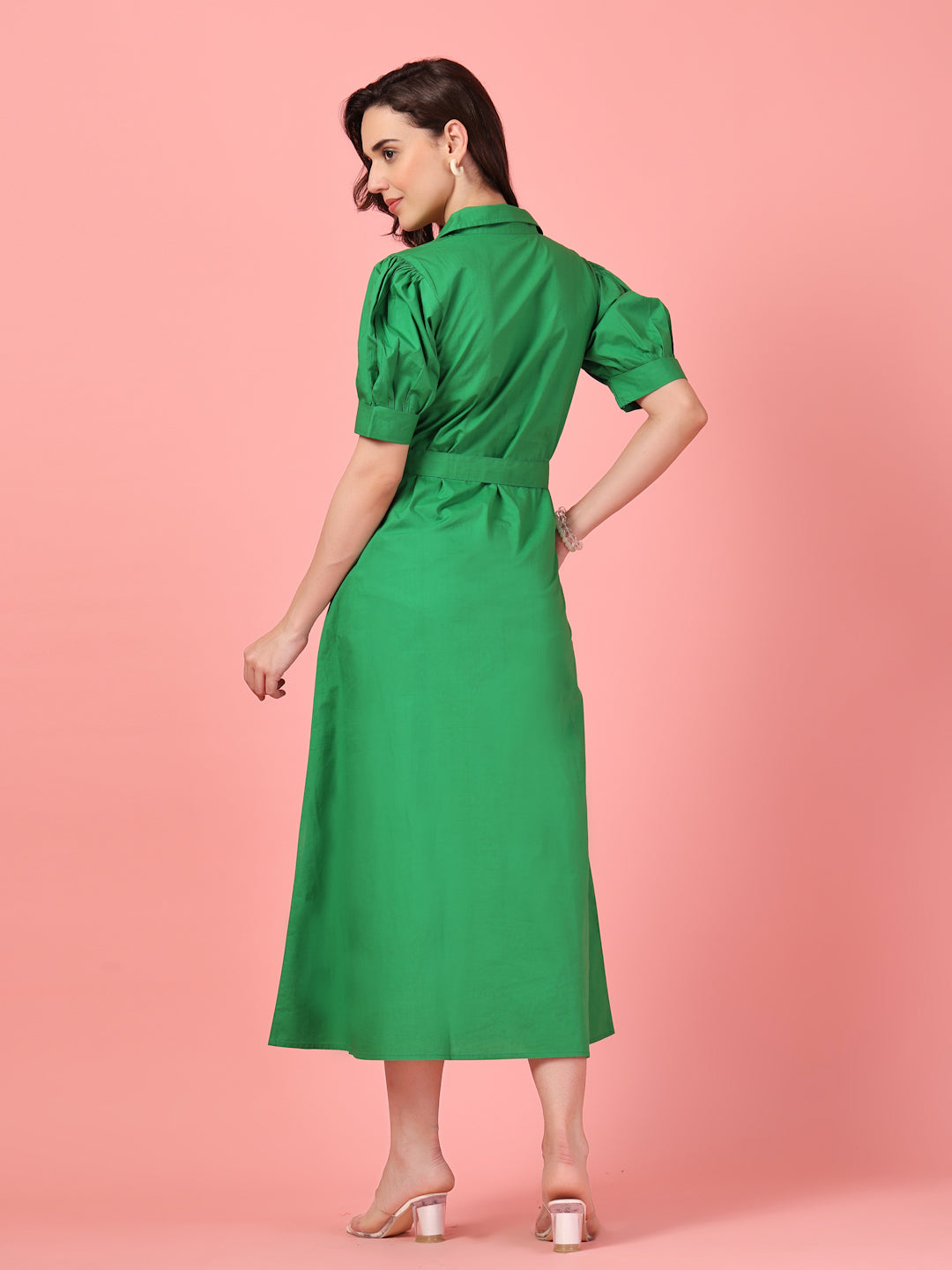 Belted Shirt Midi Dress