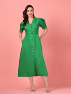 Green Belted Shirt Midi Dress