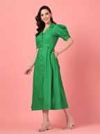 Green Belted Shirt Midi Dress