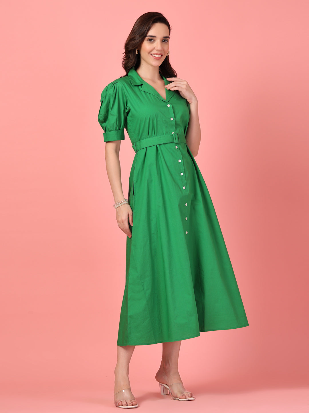 Belted Shirt Midi Dress