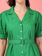 Green Belted Shirt Midi Dress